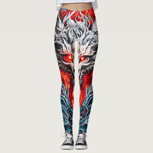 Leggings Tête de dragon mythique de la flamme rouge