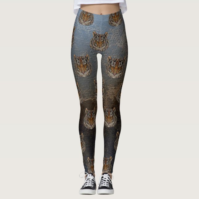 Leggings Tête de tigre, visage, look cuir (Devant)