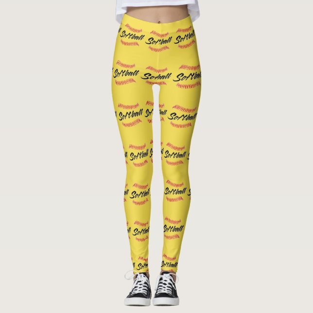 Leggings Texte et pointes du softball (Devant)