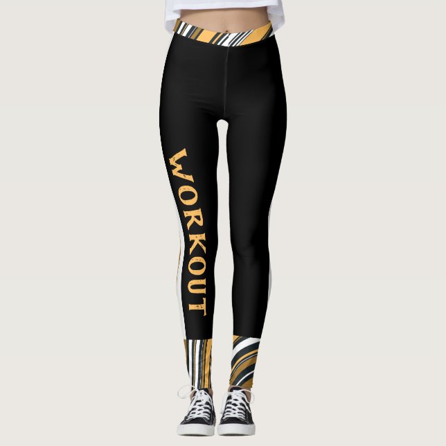 Leggings Texte personnalisé l motif Abstrait l Workout Noir (Devant)