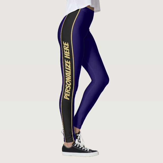 Leggings Texte personnalisé moderne bleu et or (Droite)