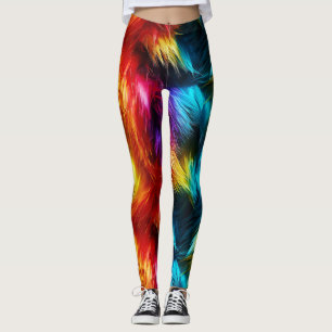 Leggings texture de fausse fourrure de monstre arc-en-ciel