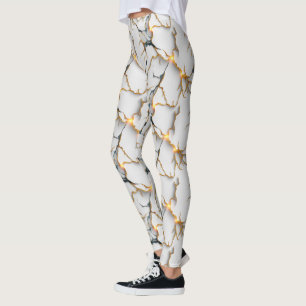 Leggings Texture de marbre blanc avec veines d'or lumineuse