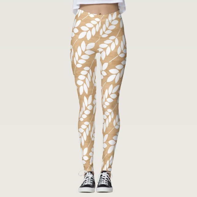 Leggings Texture en bois rustique avec Motif en feuillage b (Devant)