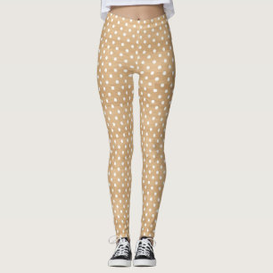 Leggings Texture en bois rustique avec Motif Pois blanc