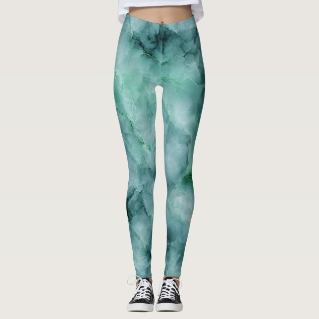 Leggings Texture marbré en vert menthe (Devant)