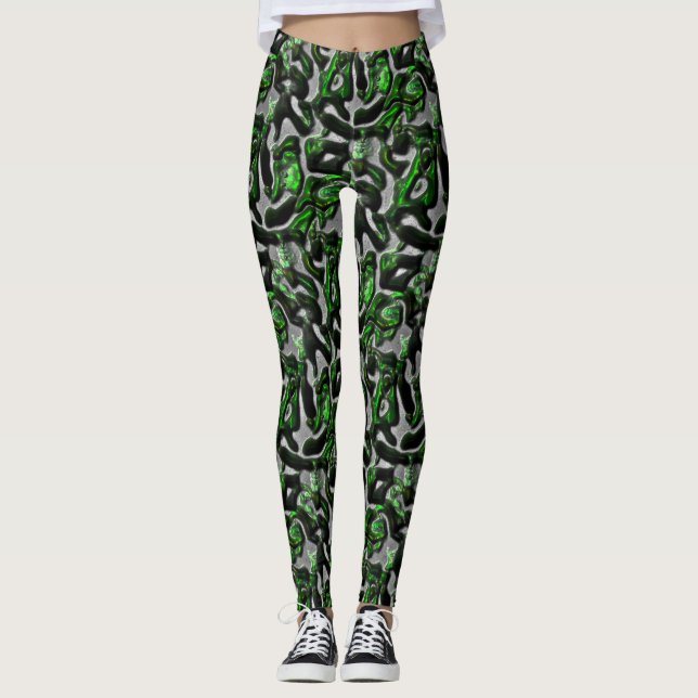 Leggings Texture verte de chaux attrayante gravée en gris (Devant)