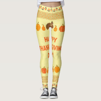 Leggings Thanksgiving : retro brodée carte design.
