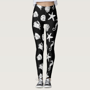 Leggings Thème nautique noir et blanc de plage de créatures