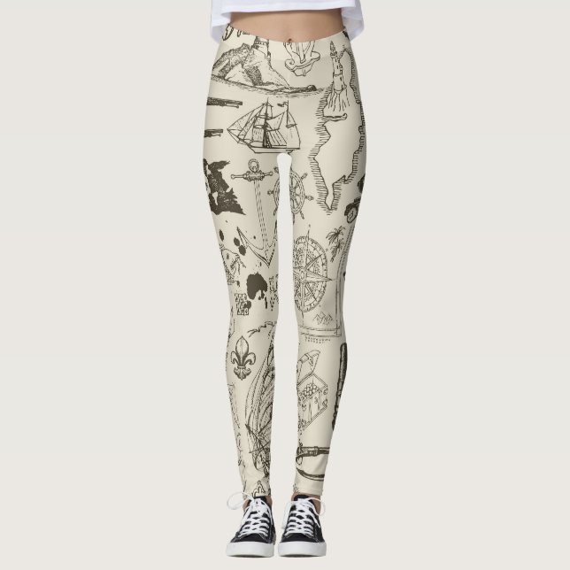 Leggings Thème pirate : motif nautique vintage. (Devant)