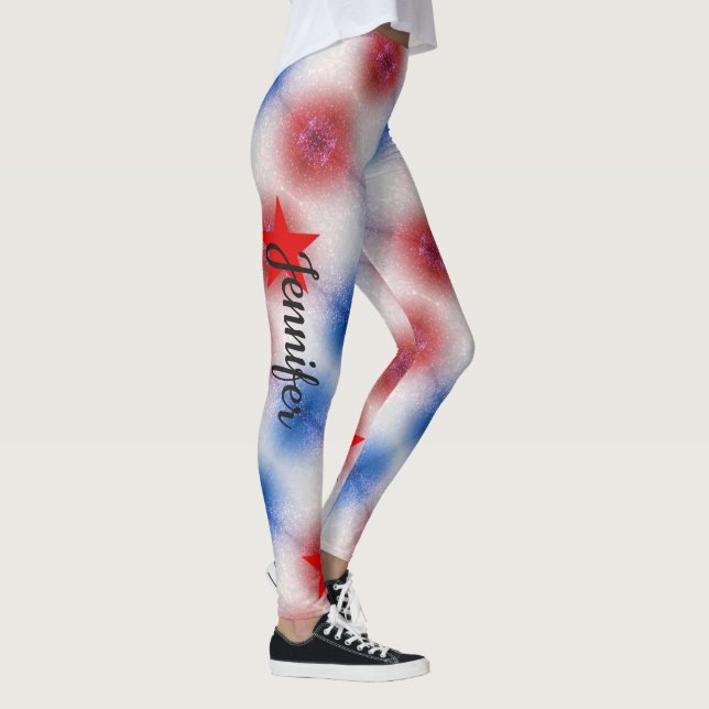 Leggings Tie Dye Rouge Blanc Bleu Nom Personnalisé (Droite)