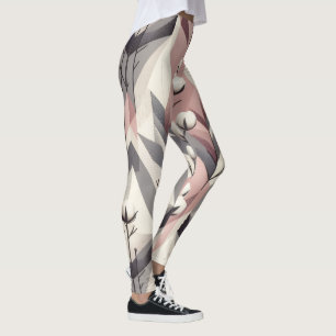 Leggings Tige d'arbre à coton motif géométrique rose gris
