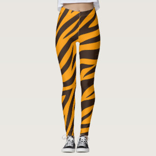Leggings Tiger Gravure noire Orange motif en peau d'animal 