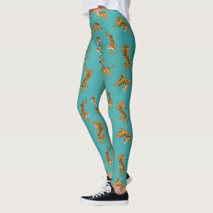 Leggings Tiger sur Motif Turquoise