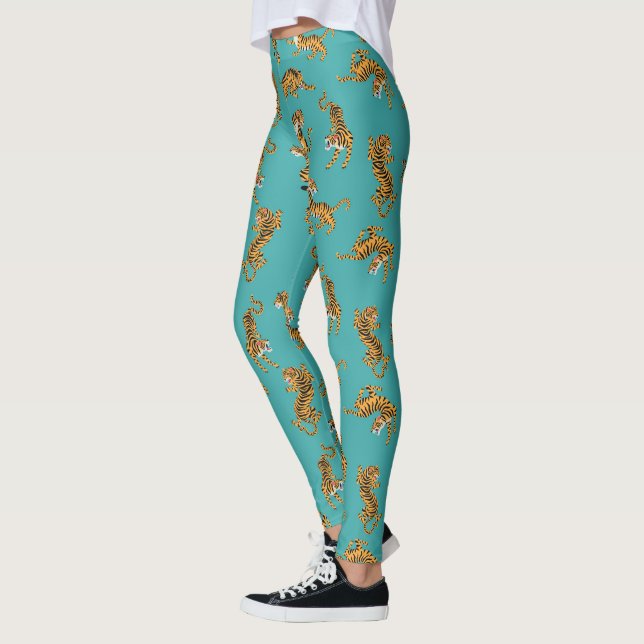 Leggings Tiger sur Motif Turquoise (Gauche)