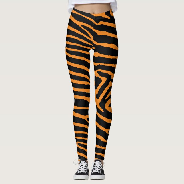 Leggings Tigre orange au néon barré (Devant)