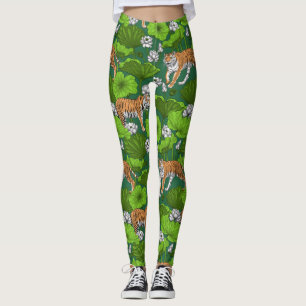 Leggings Tigres dans l'étang blanc de lotus