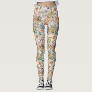 Leggings Timbre de passeport rustique motif voyage (9)