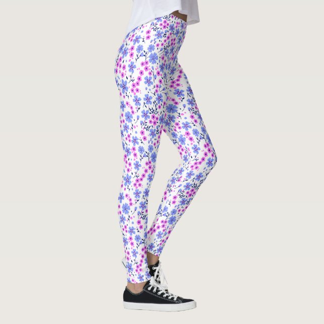Leggings Tiny cute white blue pink floral pattern (Droite)