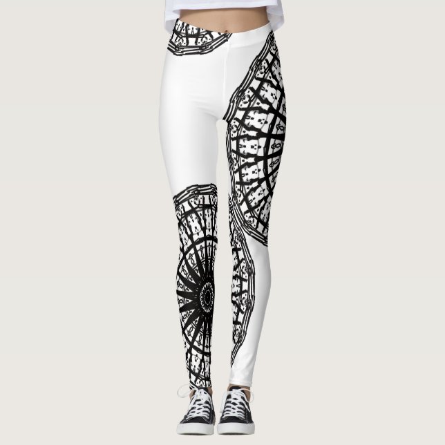 Leggings tirage abstrait MODERNE en noir-blanc-noir (Devant)