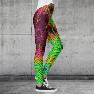 Leggings Tisser Mandala vert orange et rose