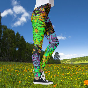 Leggings Tisser Mandala vert orange et violet