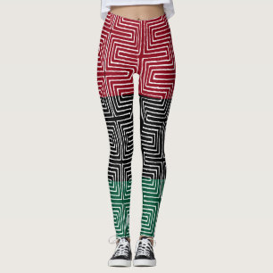 Leggings Tissu de boue africaine Maze Rouge Noir Vert