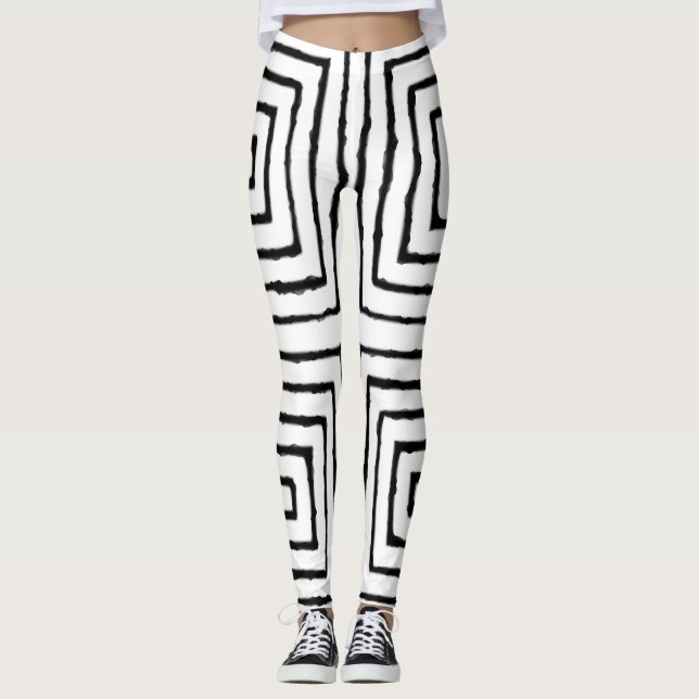 Leggings Tissu de boue Carré blanche et noire (Devant)