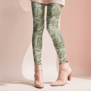 Leggings Toile de Jouy vert olive élégant vintage