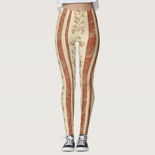 Leggings Toile de Jouy vintage florale rayée avec poule (1)