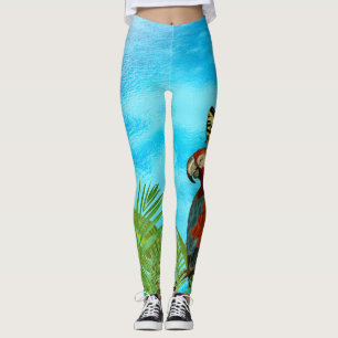 Leggings Toile de perroquet et papillon turquoise