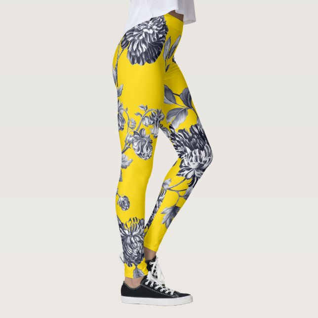 Leggings Toile floral botanique jaune noir et blanc (Droite)