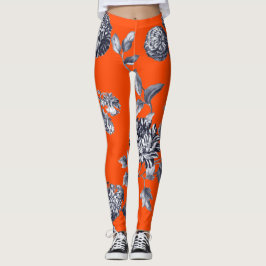 Leggings Toile floral botanique orange noir et blanc