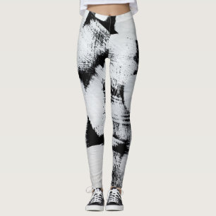 Leggings Toile peinte abstraite noir blanc.