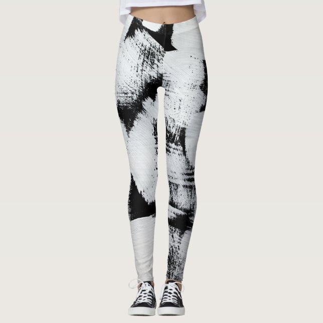 Leggings Toile peinte abstraite noir blanc. (Devant)