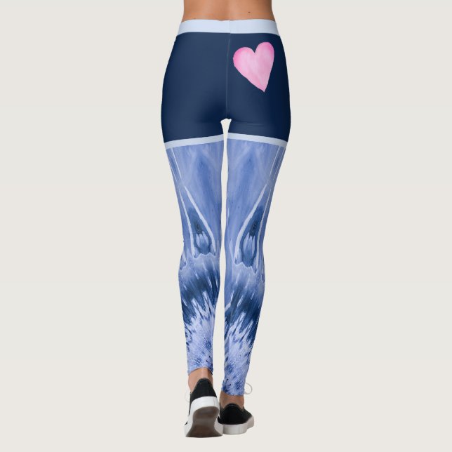 Leggings Tons de teint bleu avec coeur rose (Dos)