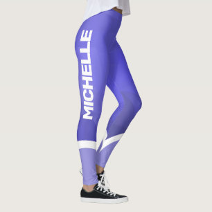 Leggings Tons de violet avec nom blanc et rayures modernes