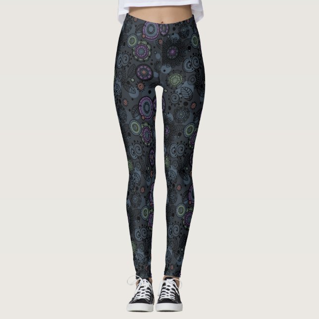 Leggings Tons modelés floraux lunatiques de gris de guêtres (Devant)