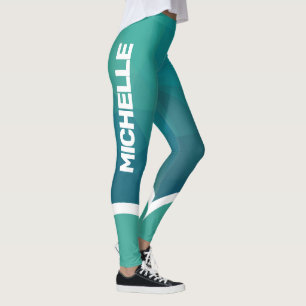 Leggings Tons turquoise avec blanc nom rayé moderne