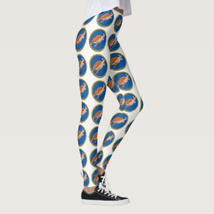 Leggings Tortue de mer orange nageant avec cadre doré