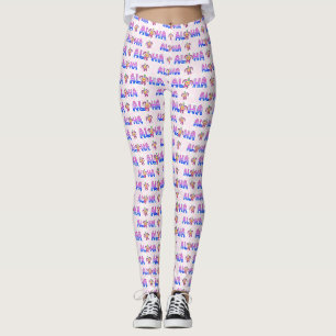 Leggings Tortue tropicale hawaïenne rose violet