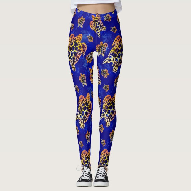 Leggings Tortues marines Batik Art Africain (Devant)