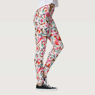 LEGGINGS TOSCANE RENAISSANCE ROUGE VOLUTES FLORALES,FLEURS 