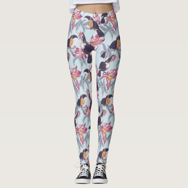 Leggings Toucans À Fleurs Exotiques (Devant)
