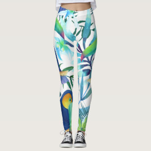 Leggings Toucans tropicaux : Motif de fleurs exotiques.