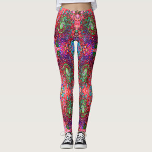 Leggings Tourbillon liquide abstrait rétro groovy rouge aqu