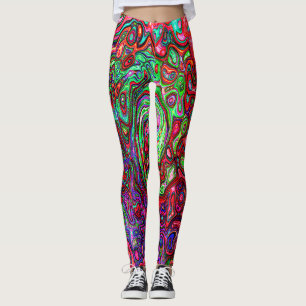 Leggings Tourbillon liquide abstrait rétro groovy rouge aqu