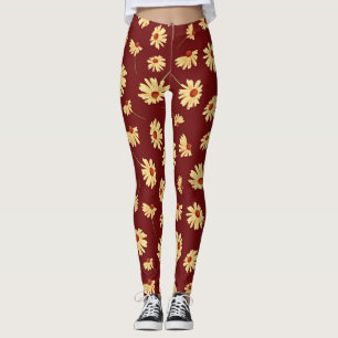 Leggings Tournesol d'automne : Maroon Design sans fil