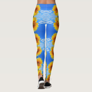 Leggings Tournesol jaune et abeilles sur le ciel bleu - été