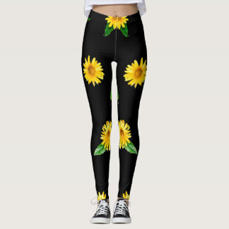 Leggings Tournesol jaune sur arrière - plan noir foncé